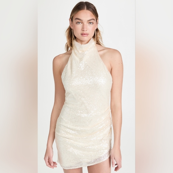 Amanda Uprichard White Sequined Halter Samba Aurora Asymmetrical Hem Dress - Picture 5 of 10